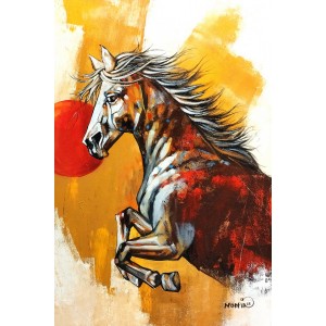 Momin Khan, 24 x 36 Inch, Acrylic on Canvas, Horse Painting, AC-MK-105